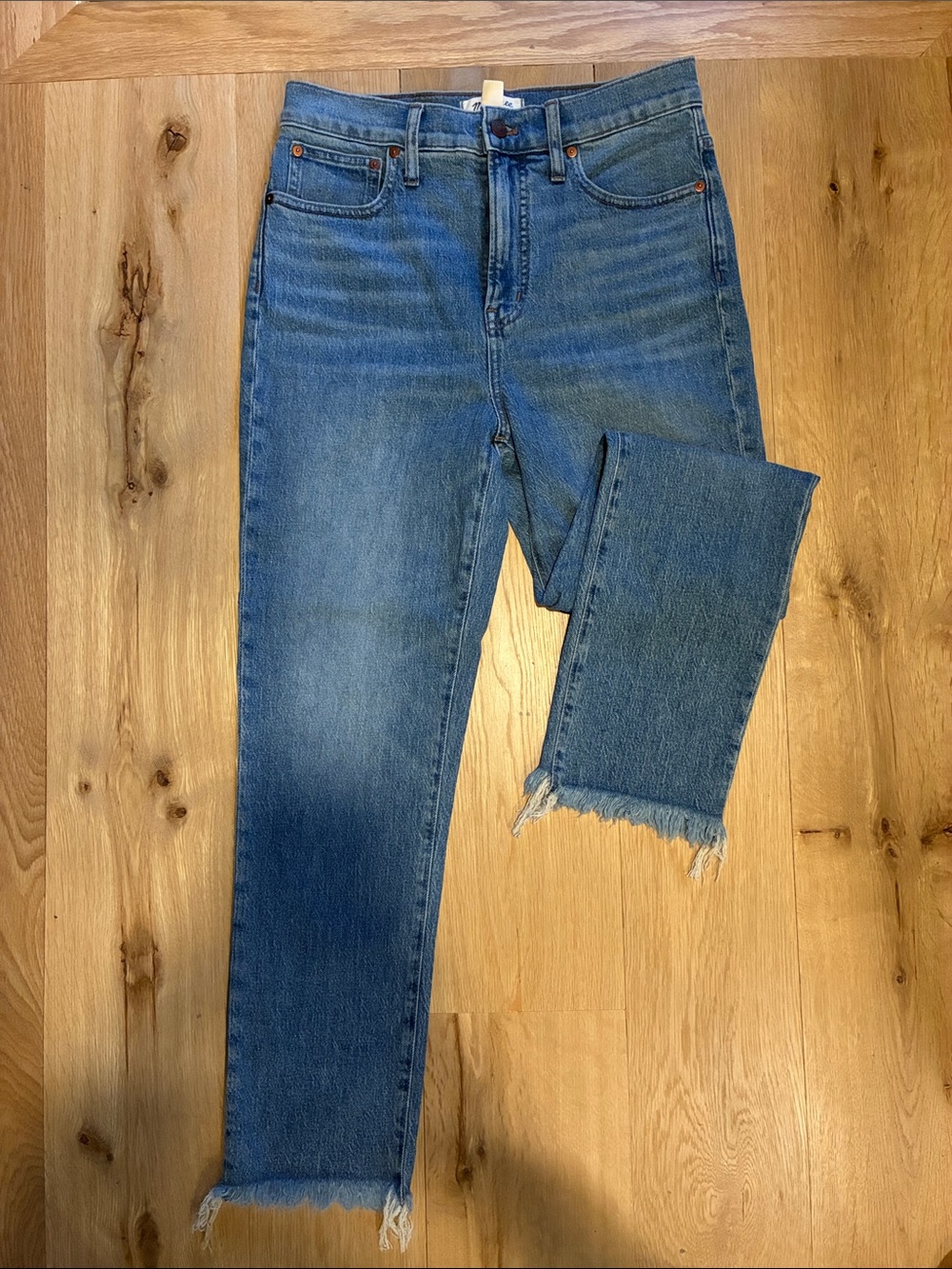 Madewell Blue Frayed-Hem Cropped Straight Jeans